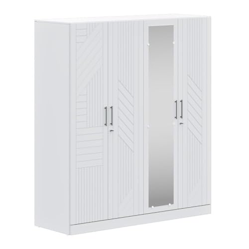 Image of Wakefit Wardrobe for Bedroom | 3 Yr Warranty | Cupboard for Bedroom, Almirah, Wooden Wardrobe, Comes with LED light, Storage Drawer, Mirror & Hanger, Density:680-750kg /m, Free Installation(Tyrian-FW)
