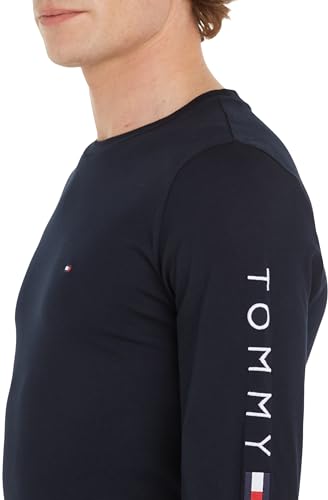 Tommy Hilfiger Camiseta de manga larga Hombre Tommy Logo de algodón, Azul (Desert Sky), L
