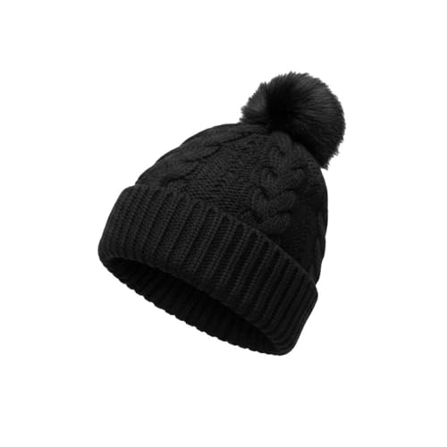 Bonnet tricoté pour femme avec pompon amovible en fausse fourrure, doux et chaud