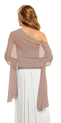 CHICGAL Shawls and Wraps for Evening Dresses, Chiffon Scarves for Women Wedding Guest Bride Bridesmaid (Khaki)