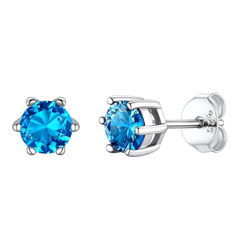 December Birthstone Earrings Hypoallergenic Blue Topaz Earring Bridesmaid Earrings Studs 925 Sterling Silver Created Round Cut Stud Earring for women