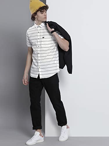 Image of The Indian Garage Co Men Slim Fit Striped Half Sleeves Spread Collar Casual Shirt