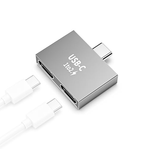 Image of ZORBES USB-C Dual Port Adapter, Type-C 1 to 2 Splitter Converter, Aluminum USB-C Male to Dual USB-C Female Adapter for Multi Device Charging & Data, 26.7x24.3x6.3mm