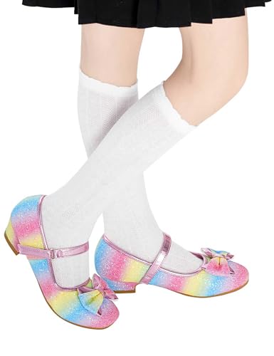 Daydance Kids Toddler Girls Dress Shoes Pumps Low Heels Sparkling Flower Mary Jane Footwear for Party Prom Wedding Birthday2