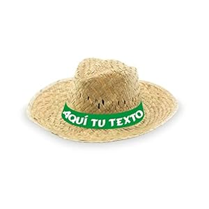 Pack de Sombreros de paja personalizados – Sombrero de paja verde con cinta personalizada para fiestas, eventos deportivos y culturales, romerías. (Pack 10 unidades)