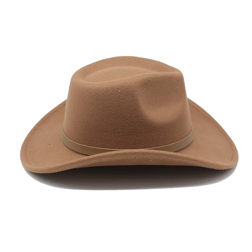 Image of LIDHAY Women Men Classic Felt Wide Brim Western Cowboy Cowgirl Hat with Belt Buckle