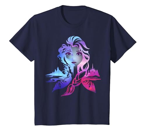 Motif divisé d'Elsa La Reine des neiges pour Disney T-Shirt, Enfant, Bleu Marine, 12 ans