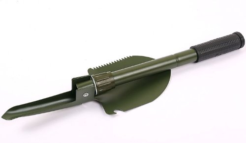 Novelty Camo Mini Folding Foldable Portable Outdoor Survival Shovel Spade Trowel Pickaxe with Pick Compass for Camping Hiking Home Garden w/ Carrying Bag (Army Green)