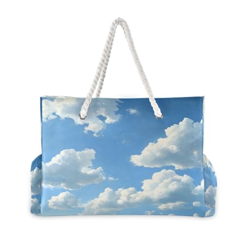 Blue Sky Clouds (1) Beach Bag & Travel Tote Bag Large Sandproof with Zipper Closure, Wet Pouch for Swim Gym Travel, Lightweight Foldable Outdoor Bag2
