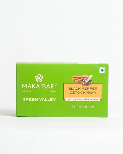 Image of Makaibari Apoorva Green Valley Detox Kahwa Green Tea 25 Tea Bags, Immunity Booster, Blended with Rock Salt, Tulsi, Cardamom, Cinnamon, Black Pepper