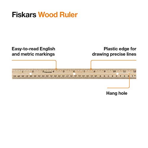 fiskars wood ruler - 1234 straight edge ruler for kids - back to school supplies for students