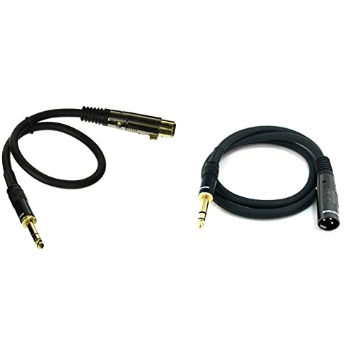 Image of Monoprice 104767 1.5-Feet Premier Series XLR Female to 1 /4-Inch TRS Male 16AWG Cable Gold & 104760 3-Feet Premier Series XLR Male to 1 /4-Inch TRS Male 16AWG Cable Black