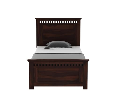 Image of CRAFT D ARTS Sheesham Wood Single Size Bed Without Storage | Wooden Single Bed | Space Saving Low Floor /Lying /Rise /Level /Profile Cot Bed for Bedroom | Adolph, Walnut Finish