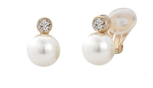 Traveller Ohrclip - Damen - weisse 10mm Perle - Kristall - 22kt vergoldet - 113881
