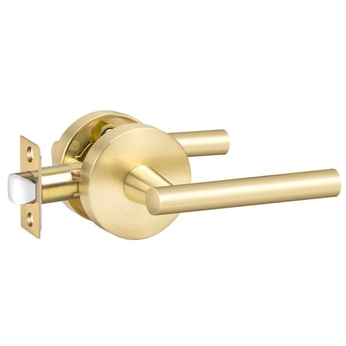 Image of Goldenwarm 1 Pack Gold Passage Door Handles, Closet Door Lever Brushed Gold Interior Door Handle for Hall and Closet, Zinc-Alloy Heavy Duty DoorHandles Reversible(no Lock)
