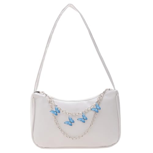 Shoulder Bag for Women Leather White Purse Large Capacity Minimalist Y2k Shoulder Bag with Butterfly Chain Soft Breathable Easy Matching Bags for Women for