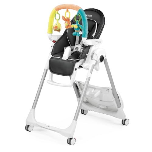 Peg Perego Prima Pappa Follow Me Plus - Seggiolone e Sdraietta Neonato, Dalla Nascita, Regolabile in Altezza, 4 Ruote, Barra Gioco, Doppio Vassoio, Rivestimento Ecopelle, Chiusura Compatta, Licorice