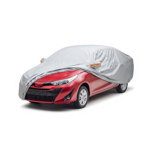 Image of myTVS 100% Waterproof Car Body Cover for Toyota Yaris - Custom-Fit, Double-Layer, UV & Dust Proof, Mirror Pockets & Elastic Clip Lock (CSK 6)