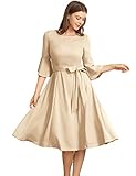 Homrain Damen Elegante Kleider 3/4 Glockenärmel Brautkleider Abendkleider Elegant für Hochzeit Champagne M