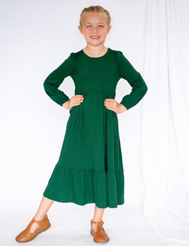 Image of Arshiner Girls Maxi Dresses Lantern Long Sleeve Casual Holiday Dress with Pockets for 5-14 Y
