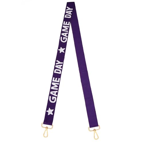 Image of Game Day Purse Straps Replacement Beaded Purse Strap Wide Crossbody Bag Straps Stadium Football Clear Bag Straps Accessories (Purple White)