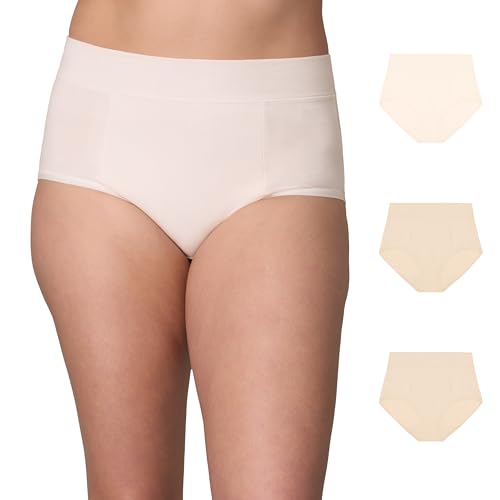 PLAYTEX Women's Underwear with Tummy Control, 3-Pack, Cotton Stretch, Plus Size Panties Available, Smoothing, Wicking