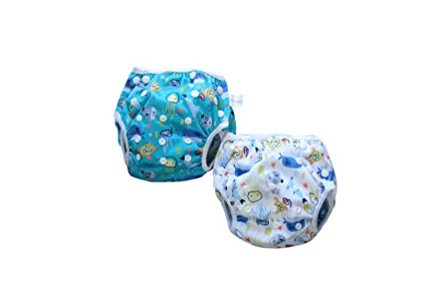 Unisex Reusable Baby Swim Nappies - Pack of 2 : Fully Adjustable & Machine Washable : Suitable for Boys or Girls (0-12 Months)