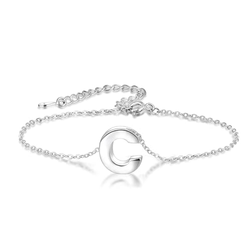 Candyfancy Pulsera de plata de ley 925 con inicial para mujer, pulsera de plata...