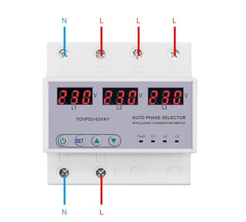 Voltmètre sélecteur de phase triphasé rail DIN relais protection tension 63A