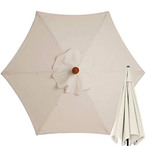 Toile de parasol ronde blanche beige 2.7m à 8 baleines pour remplacement