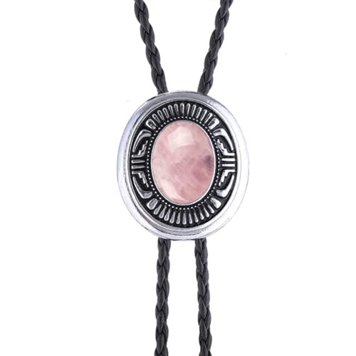 Image of Jeilwiy Bolo Tie for Men Real Stone Westwern Cowboy Ties Silver Bolos Women Leather Necktie Gift for Birthday Christmas
