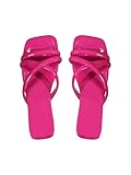 GORGLITTER Women's Criss Cross Strappy Flat Sandals Square Open Toe Dressy Summer Vacation 2025 Slip on Slide Shoes Hot Pink 8