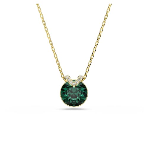 Swarovski Bella V pendant, Round cut, Green, Gold-tone finish
