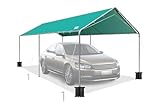 Toldo de coche resistente de 10 x 20 pies, marco galvanizado, cochera, tienda de campaña para fiestas al aire libre, refugio de barco con estructura reforzada, sin pared lateral, color verde