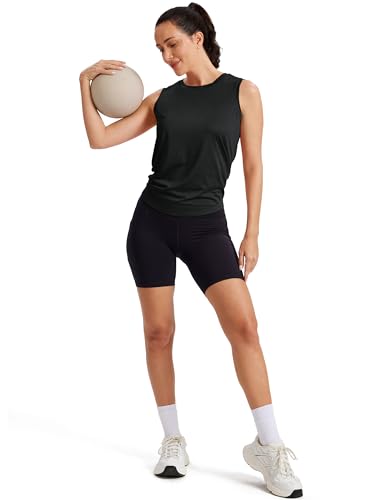 Image of MAGCOMSEN Workout Tank Tops Woman Summer Open Back Yoga Athletic Shirts Sleeveless Tie Back Loose Fit Gym Muscle Tank