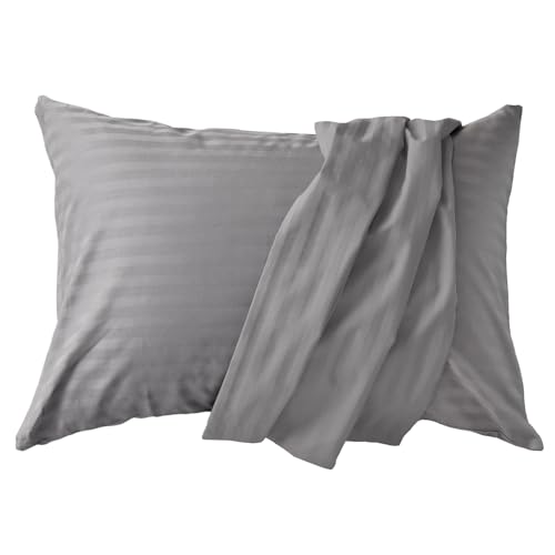 Sleep Tailor 枕カバー 日本製 綿100% サテンストライプ 防ダニ 超長綿 315本高密度生地 北欧 ホテル仕様 ピローケース シルクのような艶 エトワール (50×70cm枕用, シルバーグレー)