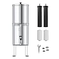 USWF Gravity Fed Water Filter System - 2.25 Gal Stainless Steel w/ 2 Carbon Filters, 2 Fluoride Filters, Portable Countertop Filtration System, Metal Sight Glass Spigot, Stand, NSF/ANSI 372 Certified