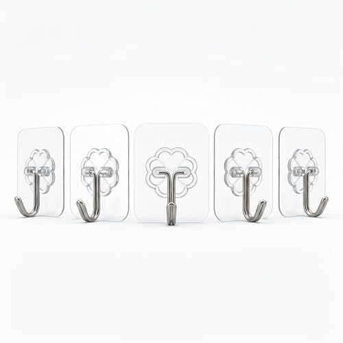 Image of CLAPONE Adhesive Hooks for Hanging /Wall Hook /Towel Coat Hooks /Without Drilling /Transparent Hook for Bathroom /Kitchen /Towel /Coat /Door /Outdoor Use /Wall /Home Improvement (Transparent, 5 Piece)