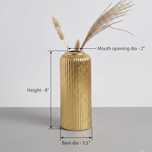 Image of KREATIVE ART'S Modern Ribbed Design Ceramic Flower Vase for Living Room, Flower Pots for Artificial Flower, Home Decoration Item, Home Decor, Vases for Living Room (Gold, Medium)