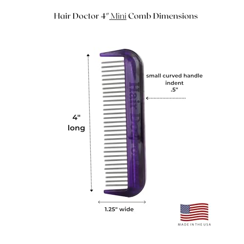 Hair Doctor 4" Mini Comb with silky smooth rotating teeth, reduces hair breakage and hair loss (Royal Purple)