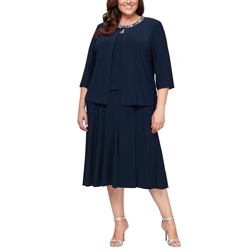 Image of Alex Evenings Women's 2 Piece Tea Length Jacket Dress with Sequin Beaded Trim