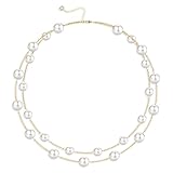 Ten Miro Chunky Gold Plated Imitation Pearl Necklaces for Women Trendy, White Double Layered Pearl Necklaces Elegant Multi Strand Pearls Choker Necklace for Women Stackable 8/10MM Imitation Pearls Statement Necklace