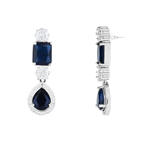 Image of I Jewels Silver Plated Cubic Zirconia American Diamond Valentines Special Necklace & Drop Earrings Jewellery Set for Women