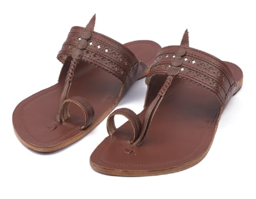Image of KORAKARI Men Kolhapuri Chappal Handcrafted Sandal Smooth and Comfortable Flip Flops Slipper Stylish Anti Slip Design Genuine Leather Traditional Footwear.