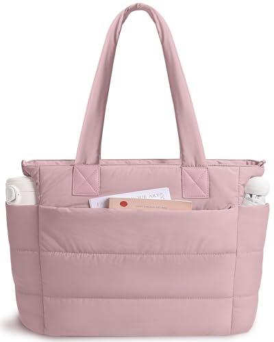 Image of Puffer Tote Bag for Women Quilted Nurse Bag Lightweight Work Bag for Teacher Travel Handbag with Multiple Pockets