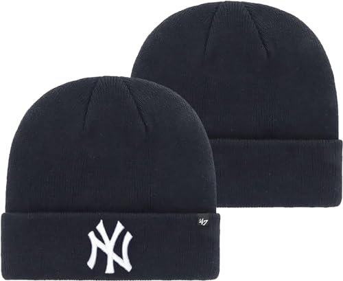 47 MLB Unisex-Adult Primary Logo Cuffed Knit Primary Logo Team Color Beanie Hat Cold Weather Hat One Size (New York Yankees Navy)