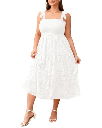 Image of Plus Size Summer Dress - Sun Boho Beach Casual Floral Tiered Smocked Long Maxi Dresses