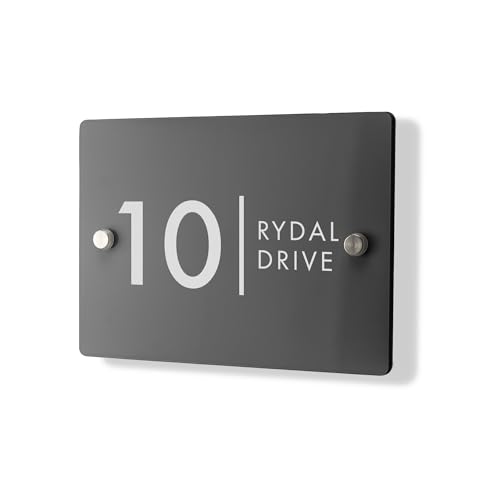 Personalised House Number Plaque 210mm x 148mm Grey Address House Sign Door Number Plate Contemporary Modern Printed Address Signage With Hidden Fixings Waterproof & Scratch-Resistant