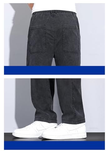 Men Summer Upgrade Soft Lyocell Fabric Jeans Ultrathin Blue Elastic Waist Loose Straight Denim Trousers3