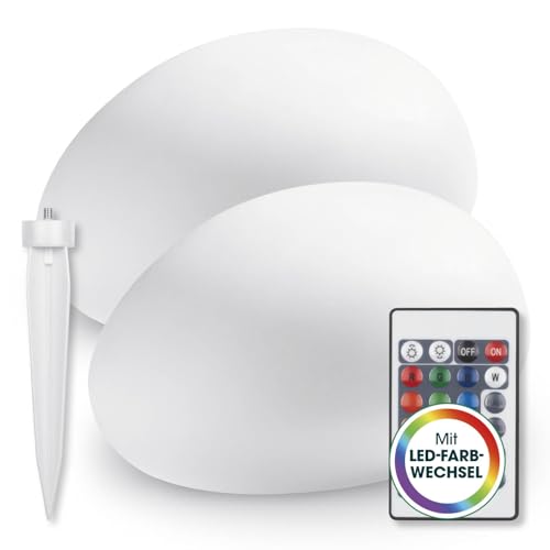 EASYmaxx 2er-Set LED Solarleuchte mit Farbwechsel | Deko Gartenleuchte mit LED Beleuchtung | Wunderschöne Lichteffekte mit Tageslichtsensor In & Outdoor | Gartendeko Witterungsbeständig IP67 Stein